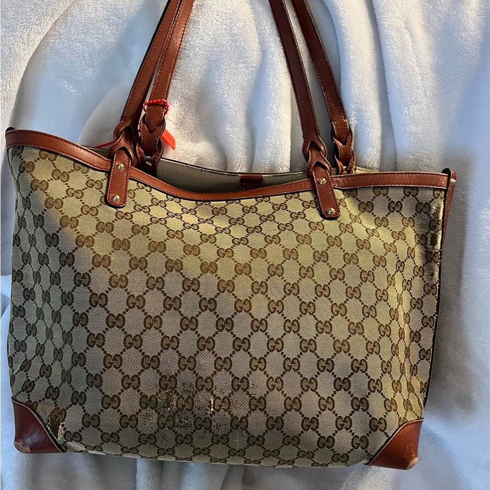 Gucci Tan and Brown Monogram Tote rehab bag